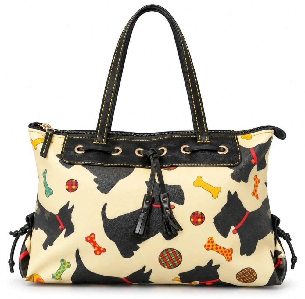 Vintage Dooney & Bourke Scottie Dog Tote Coated Canvas Leather USA Y2K